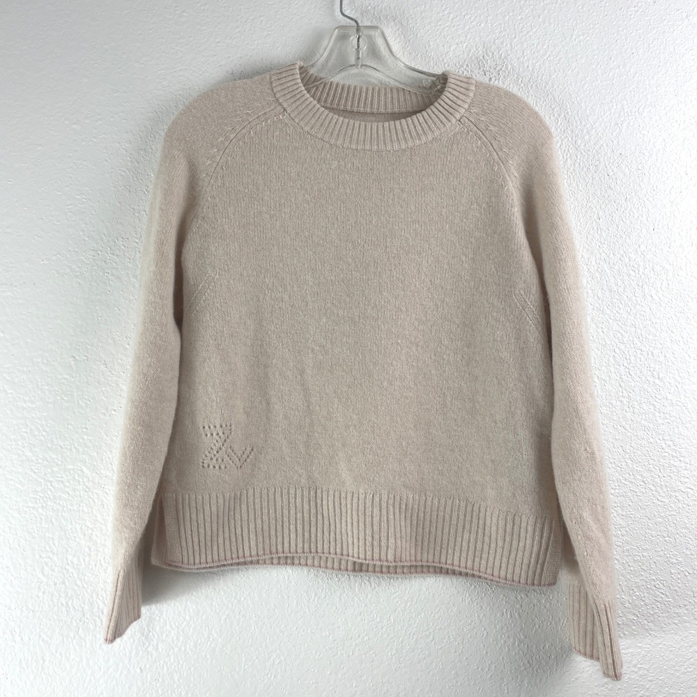 Zadig & Voltaire Crewneck Sweater Womens Small Beige ZV Logo Wool Cashmere Blend